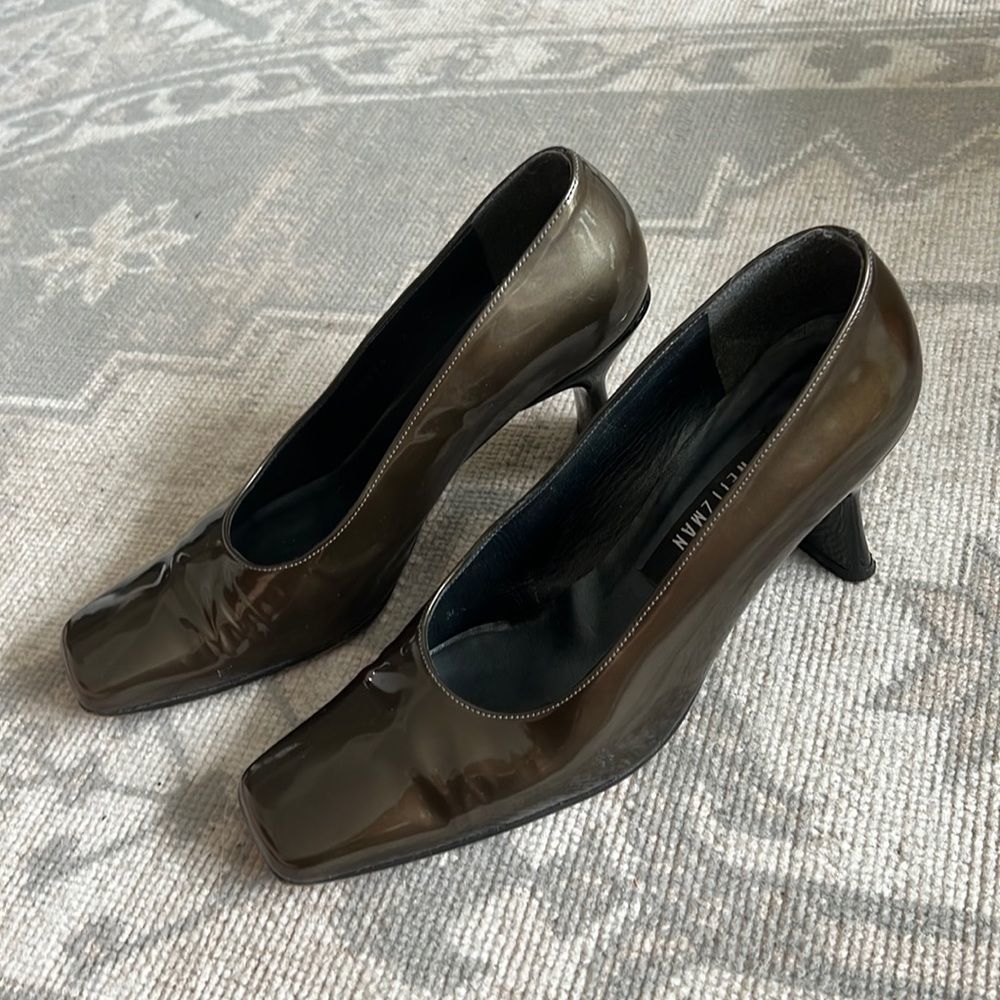 Stuart Weitzman Sz 7 Patent Square Toe / Heel Pumps in Hunter Green
